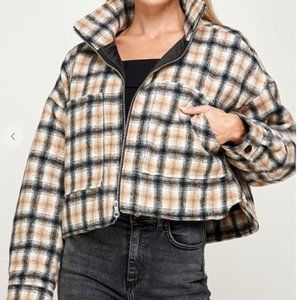 Plaid Padded Cropped Jacket